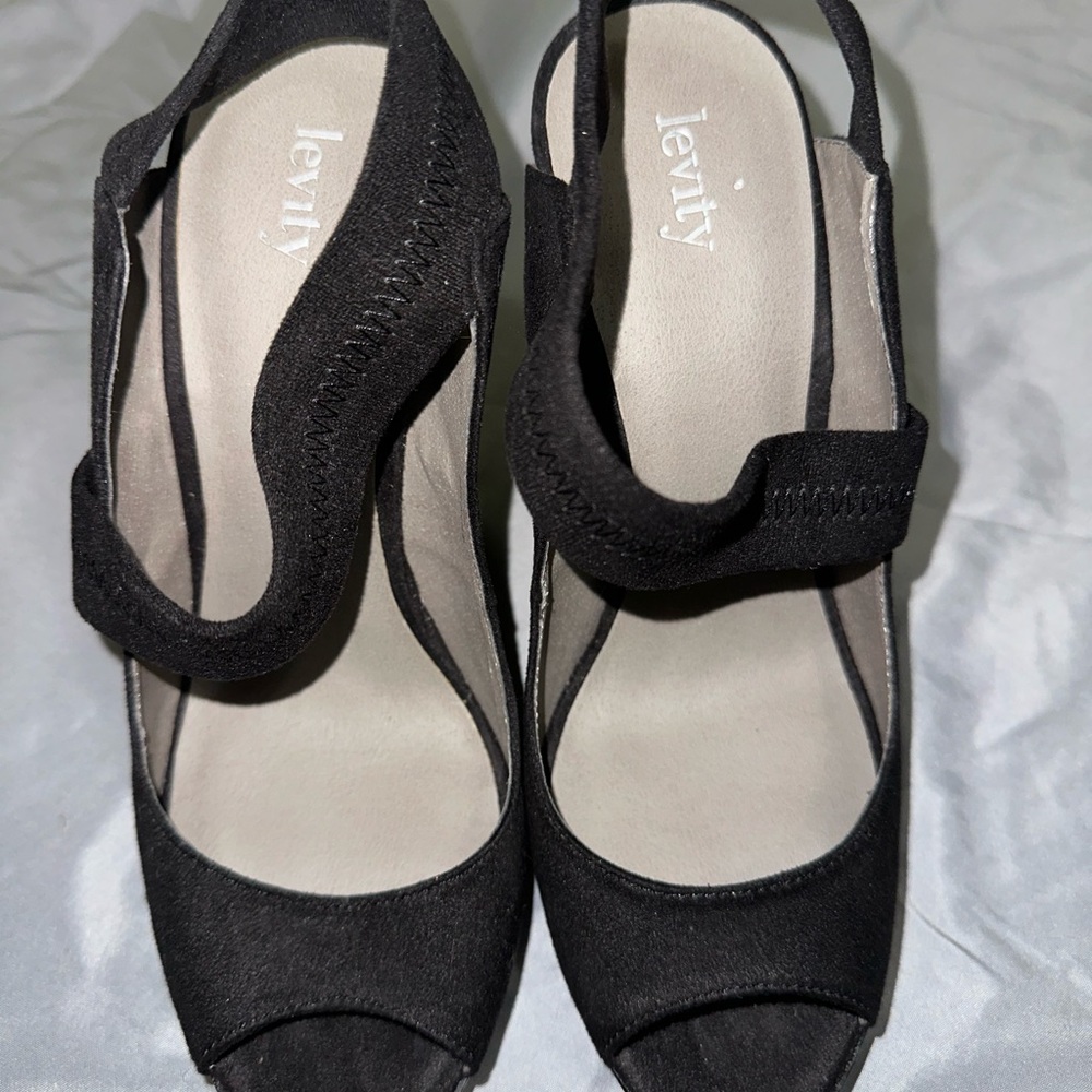 Levity Black Peep-Toe Heels